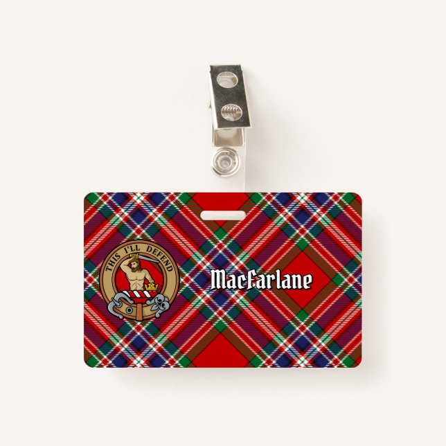 Clan MacFarlane Crest over Red Tartan ID Badge (Front with Clip)