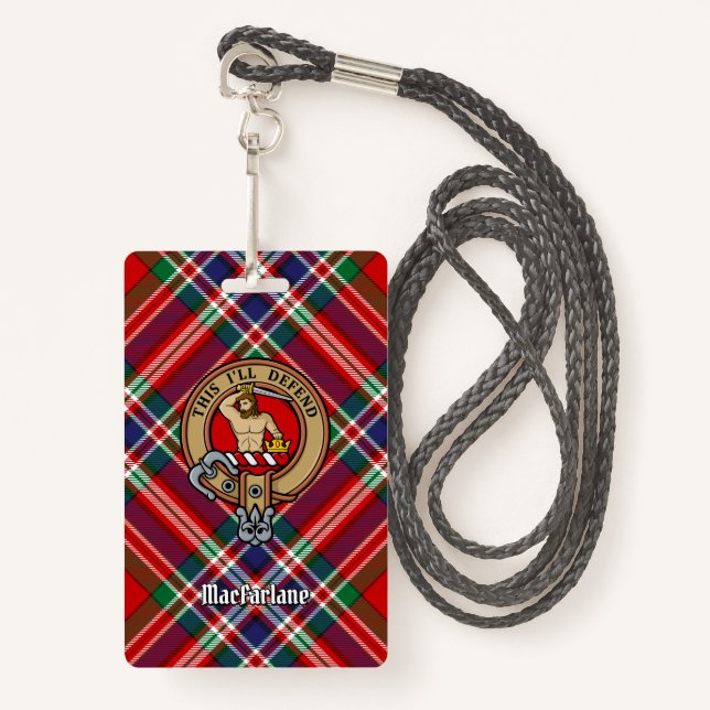Clan MacFarlane Crest over Red Tartan ID Badge (Front with Lanyard)