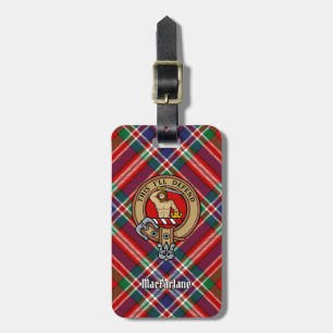 Clan MacFarlane Crest over Red Tartan Luggage Tag