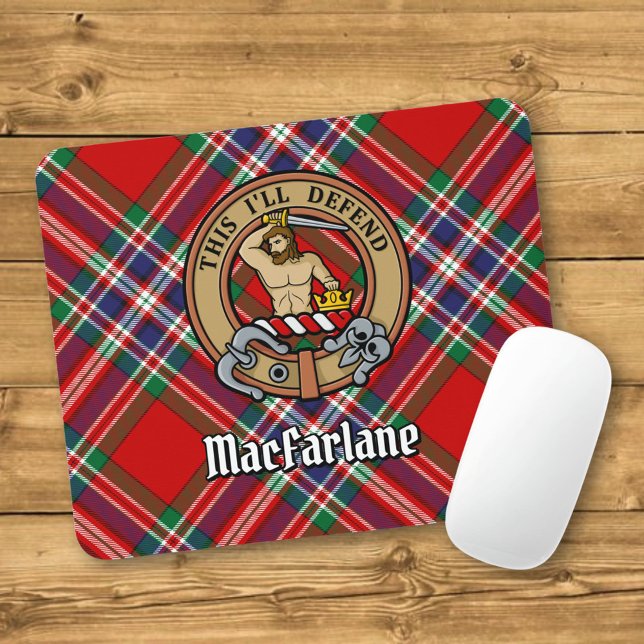 Clan MacFarlane Crest over Red Tartan Mouse Mat (Creator Uploaded)