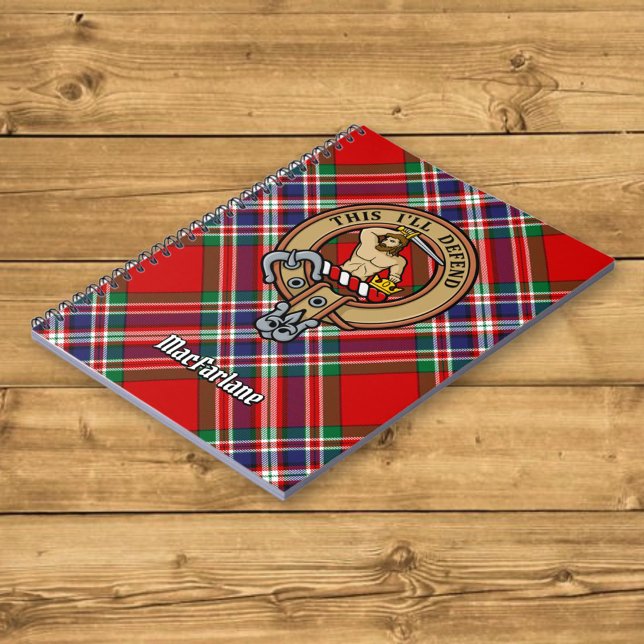 Clan MacFarlane Crest over Red Tartan Notebook (Creator Uploaded)