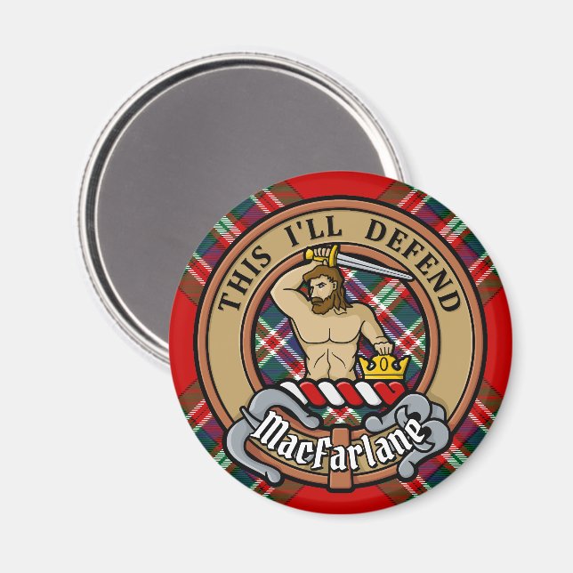 Clan MacFarlane Crest over Tartan Magnet (Front/Back)