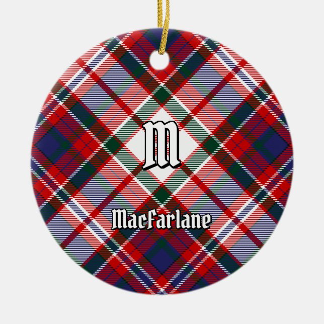 Clan MacFarlane Dress Tartan Ceramic Tree Decoration (Front)