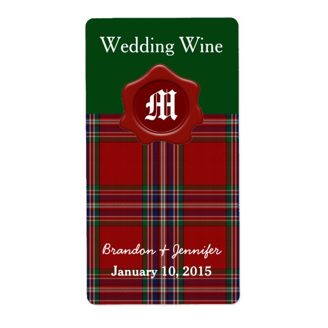 Clan MacFarlane Plaid Wedding Mini Wine Labels (Front)