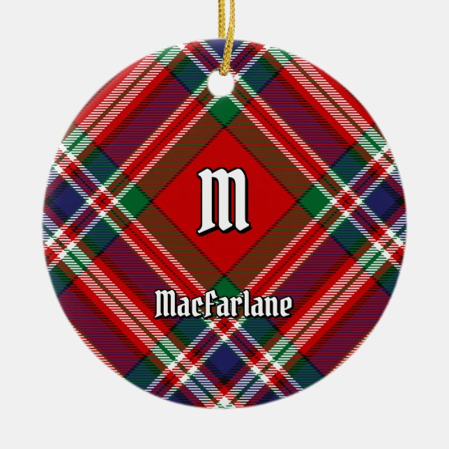 Clan MacFarlane Red Tartan Ceramic Tree Decoration (Front)