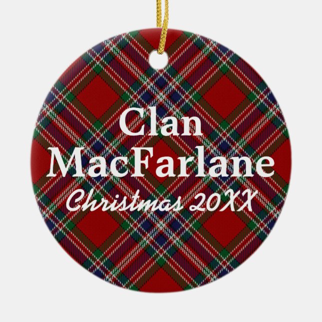 Clan MacFarlane Scottish Tartan Ceramic Tree Decoration (Front)