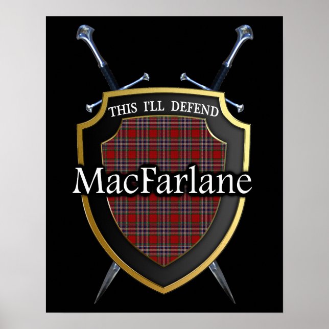 Clan MacFarlane Tartan Scottish Shield & Swords Poster (Front)