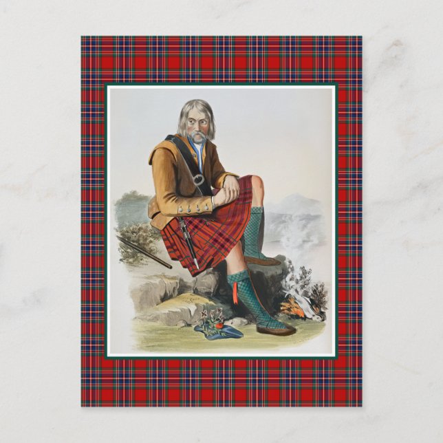 Clan MacFarlane Vintage Illustration Tartan Frame Postcard (Front)