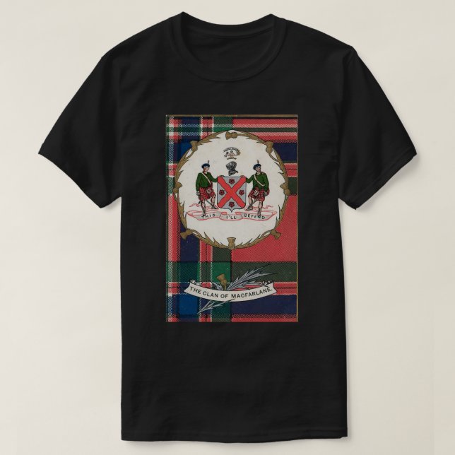Clan MacFarlane Vintage Tartan Crest Badge T-Shirt (Design Front)