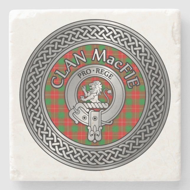 Clan MacFie Crest & Tartan Knot Stone Coaster (Front)
