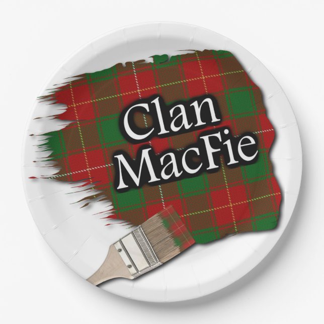 Clan MacFie Scottish Tartan Paint Brush Paper Plate (Front)