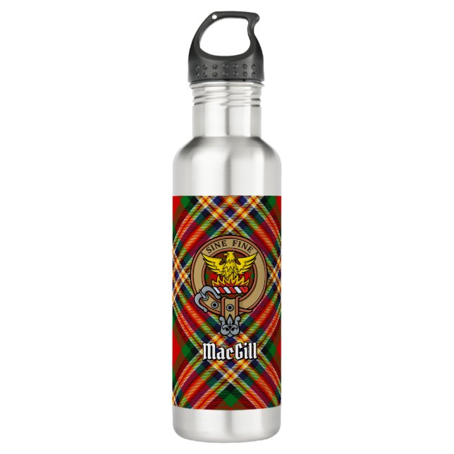 Clan MacGill Crest over Tartan 710 Ml Water Bottle (Front)
