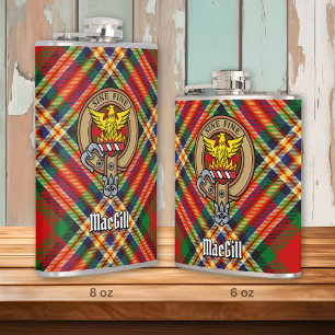 Clan MacGill Crest over Tartan Hip Flask