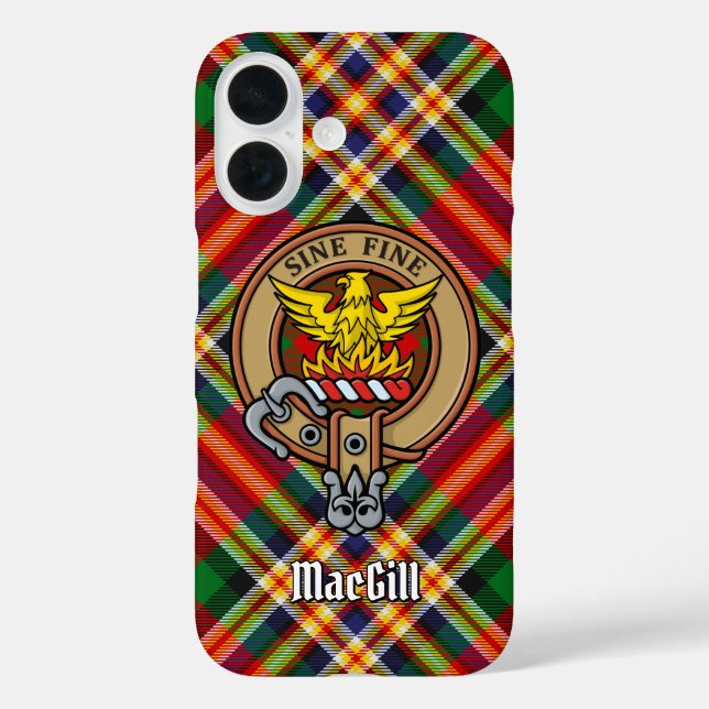Clan MacGill Crest over Tartan iPhone Case (Back)