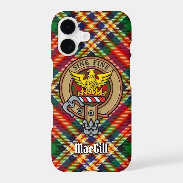Clan MacGill Crest over Tartan iPhone Case (Back)
