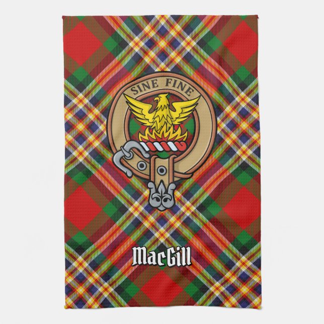 Clan MacGill Crest over Tartan Kitchen Towel (Vertical)