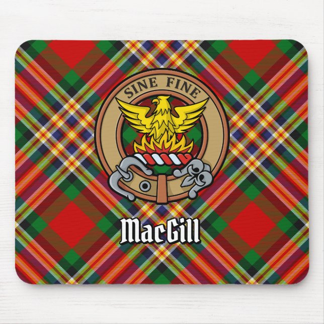 Clan MacGill Crest over Tartan Mouse Mat (Front)