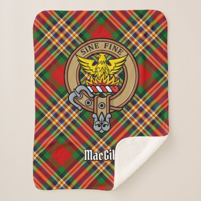 Clan MacGill Crest over Tartan Sherpa Blanket (Front)