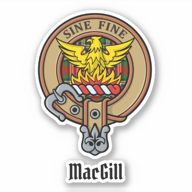 Clan MacGill Crest over Tartan Sticker (Front)