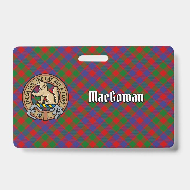 Clan MacGowan Crest over Tartan ID Badge (Front)