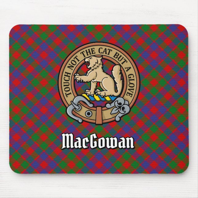 Clan MacGowan Crest over Tartan Mouse Mat (Front)