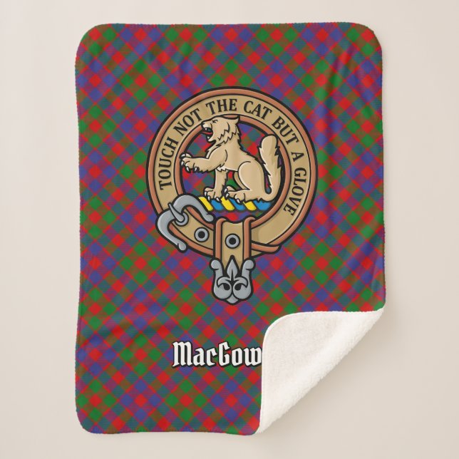 Clan MacGowan Crest over Tartan Sherpa Blanket (Front)