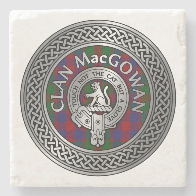 Clan MacGowan Crest & Tartan Knot Stone Coaster (Front)