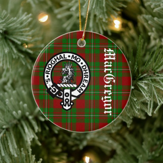 Clan MacGregor Crest Badge and Tartan Customisable Ceramic Tree Decoration (Tree)