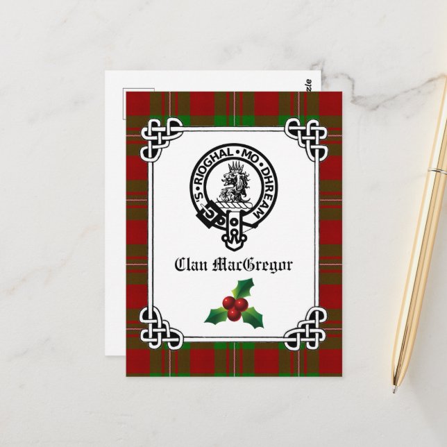 Clan MacGregor Crest Badge & Tartan Holiday Postcard (Front/Back In Situ)