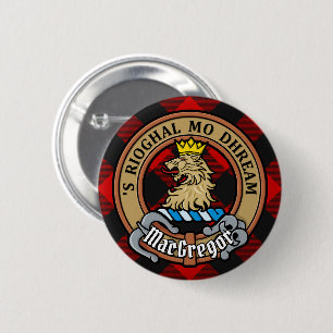 Clan MacGregor Crest over Rob Roy Tartan 6 Cm Round Badge