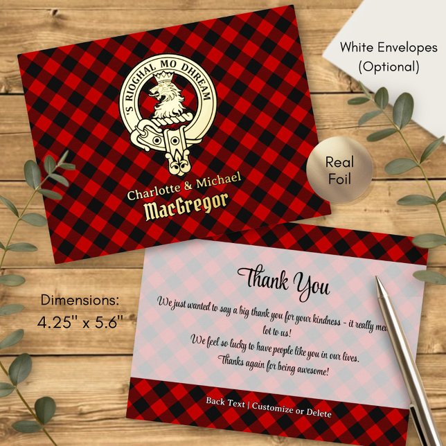 Clan MacGregor Crest over Rob Roy Tartan Foil Invitation Postcard (Creator Uploaded)