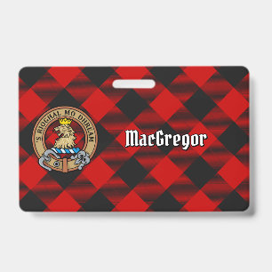 Clan MacGregor Crest over Rob Roy Tartan ID Badge