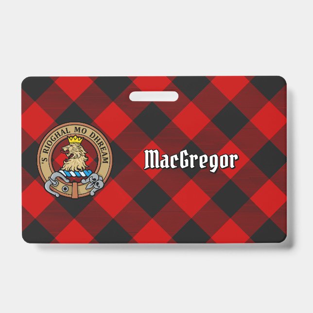 Clan MacGregor Crest over Rob Roy Tartan ID Badge (Front)