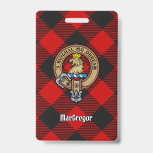 Clan MacGregor Crest over Rob Roy Tartan ID Badge