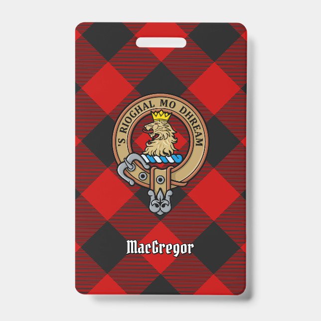 Clan MacGregor Crest over Rob Roy Tartan ID Badge (Front)