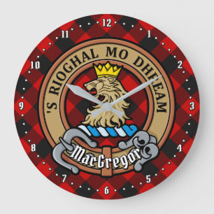 Clan MacGregor Crest over Rob Roy Tartan Large Clock