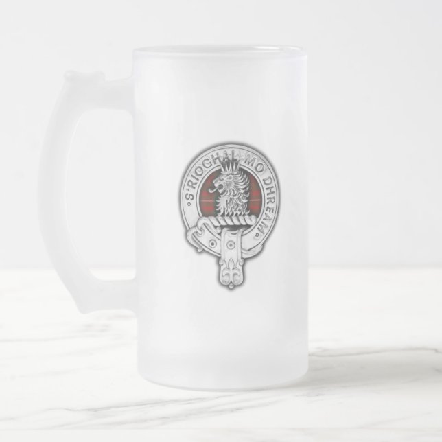Clan MacGregor Crest &Tartan Frosted Glass Beer Mug (Left)