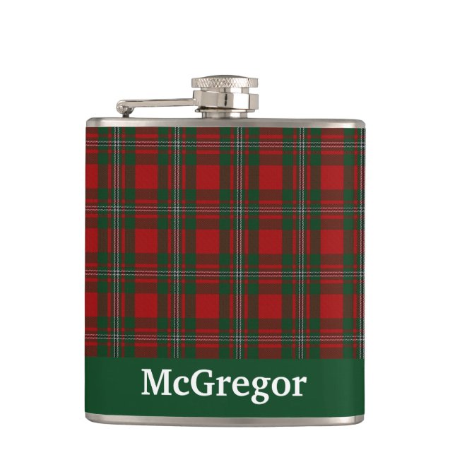 Clan MacGregor Tartan Plaid Custom Hip Flask (Front)