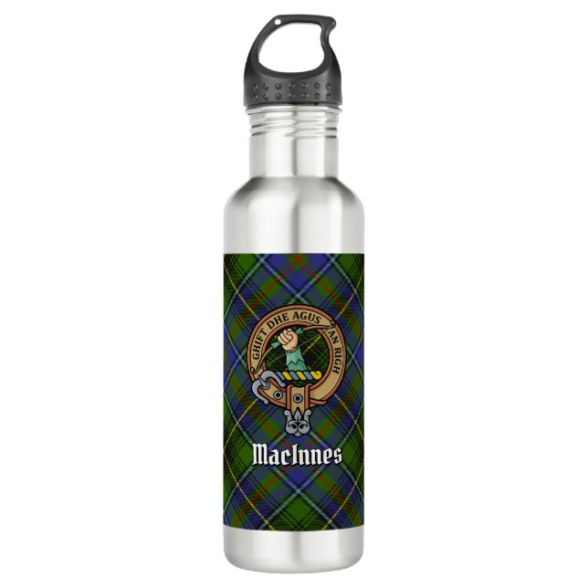 Clan MacInnes Crest over Tartan 710 Ml Water Bottle (Front)