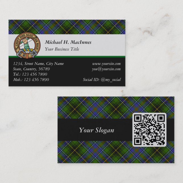 Clan MacInnes Crest over Tartan Business Card (Front/Back)