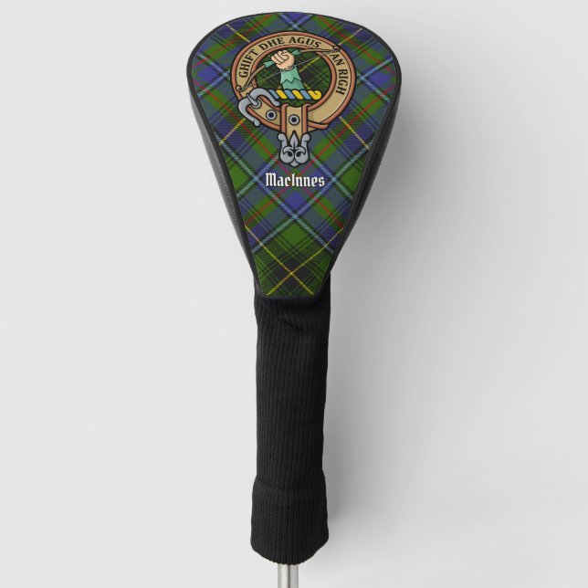 Clan MacInnes Crest over Tartan Golf Head Cover (Front)