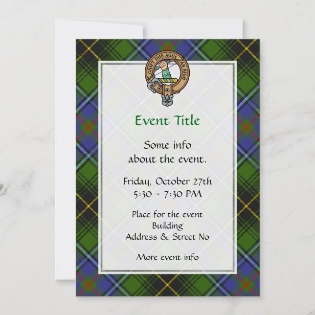 Clan MacInnes Crest over Tartan Invitation (Front)