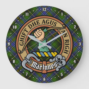 Clan MacInnes Crest over Tartan Large Clock