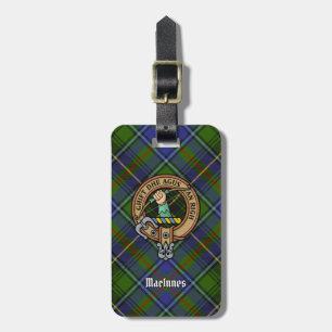 Clan MacInnes Crest over Tartan Luggage Tag