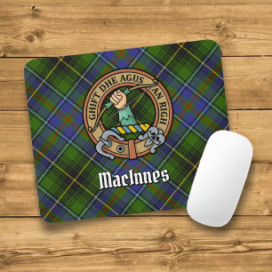 Clan MacInnes Crest over Tartan Mouse Mat