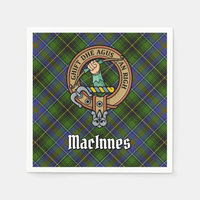 Clan MacInnes Crest over Tartan Napkin (Front)
