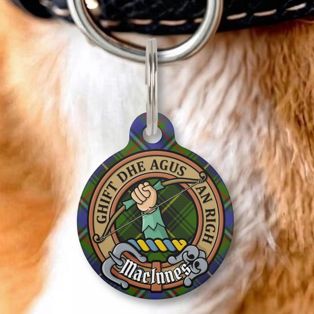 Clan MacInnes Crest over Tartan Pet Tag (Creator Uploaded)