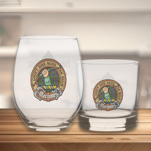 Clan MacInnes Crest over Tartan Whiskey Glass