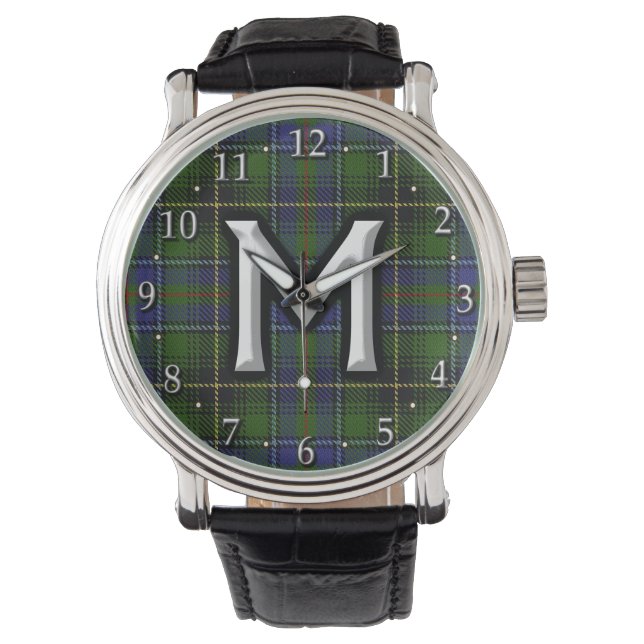 Clan MacInnes Letter M Monogram Tartan Watch (Front)