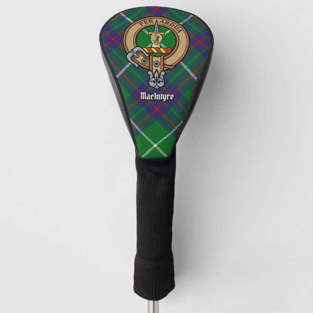 Clan MacIntyre Crest over Hunting Tartan Golf Head Cover (Front)